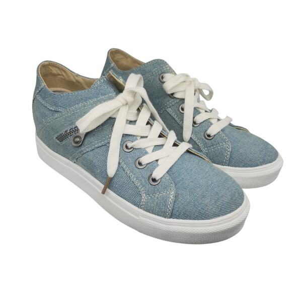 Denim Sneakers Womens 8 Light Wash Platform Zipper Hipster Lace Up Low Tops - Picture 2 of 14